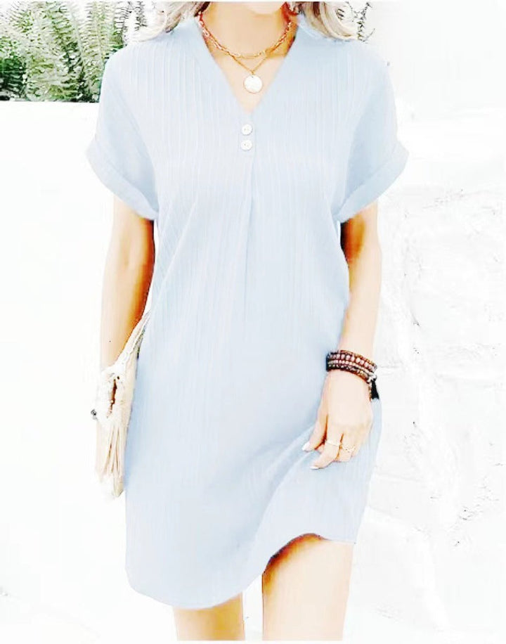 Women's Relaxed V-Neck Button Fall Midi Dress
