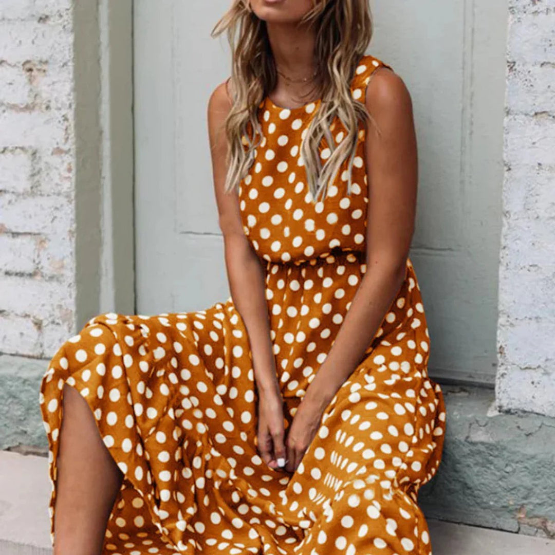 Women's Retro Polka Dot Sleeveless Fall Midi Dress