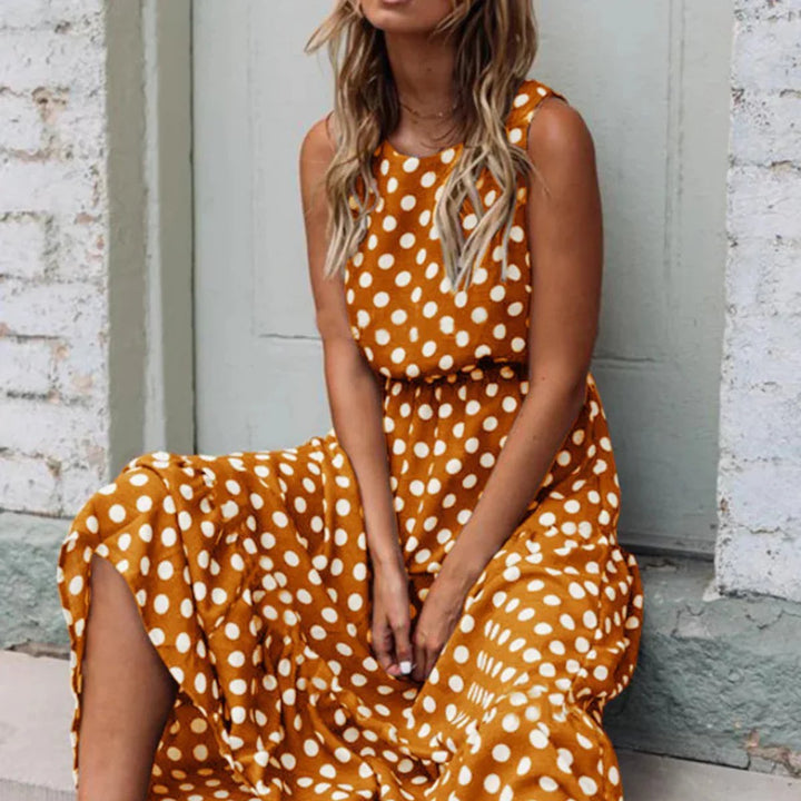 Women's Retro Polka Dot Sleeveless Fall Midi Dress
