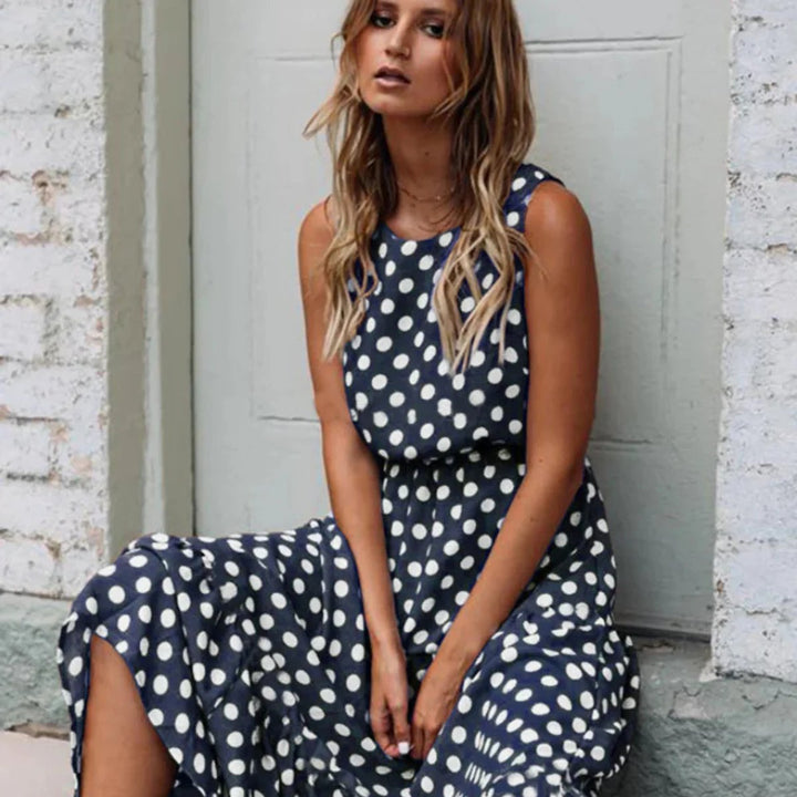 Women's Retro Polka Dot Sleeveless Fall Midi Dress