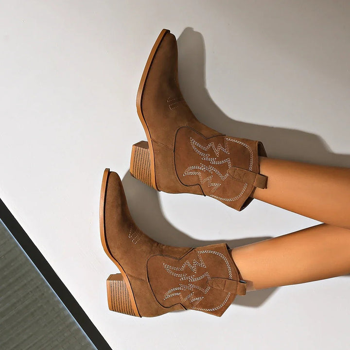Women's Retro Western Embroidered Suede Ankle Boots