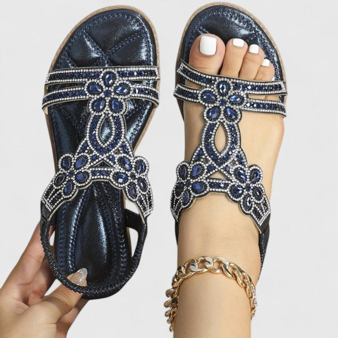 Women's Rhinestone Embellished Orthopedic Flat Sandals - Blue