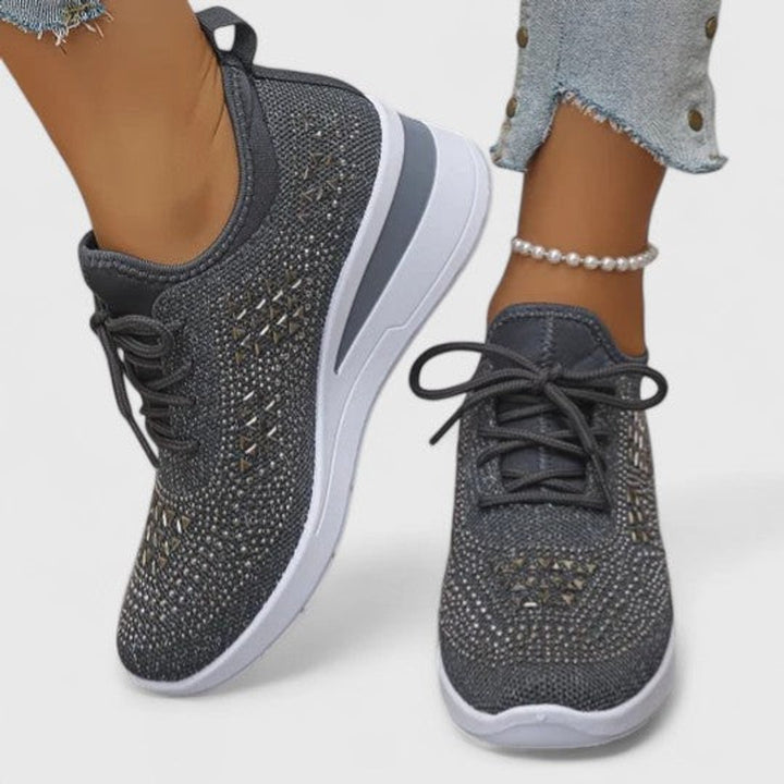 Women's Rhinestone Knit Wedge Lace-Up Sneakers