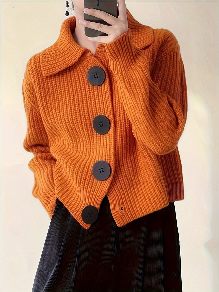 Women's Ribbed Knit Button-Front Cropped Cardigan