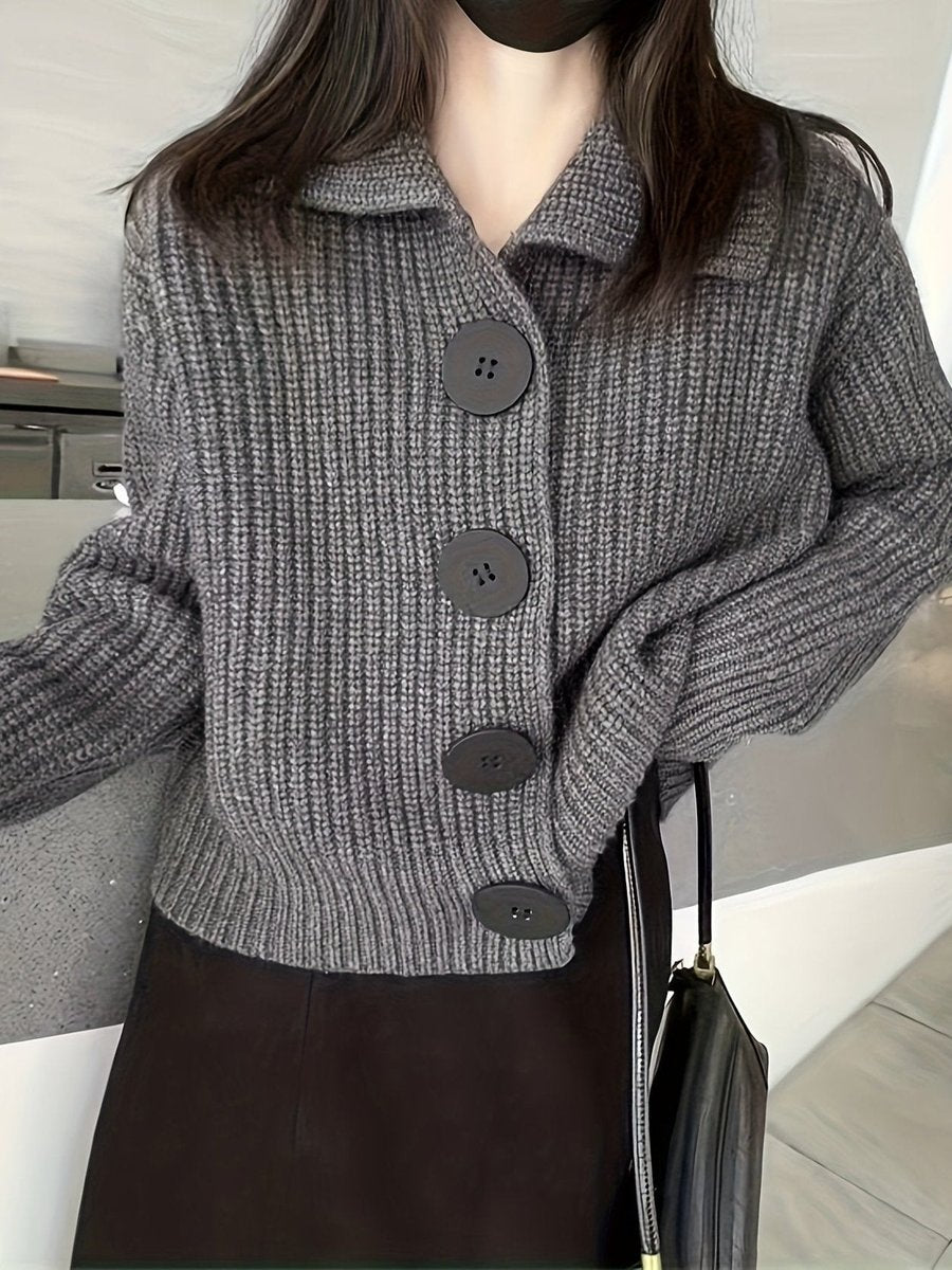 Women's Ribbed Knit Button-Front Cropped Cardigan