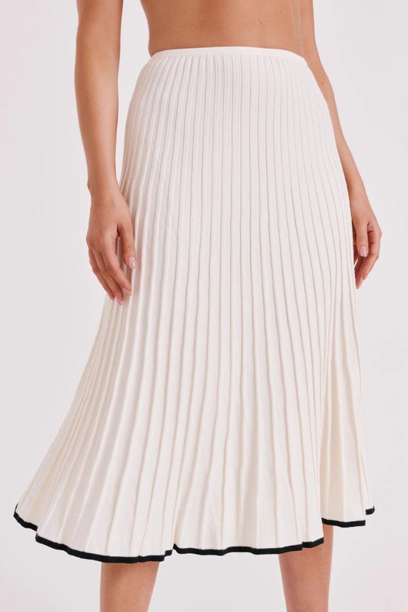 Women's Ribbed Knit Contrast-Trim Fall Wedding Guest Dress Midi Set
