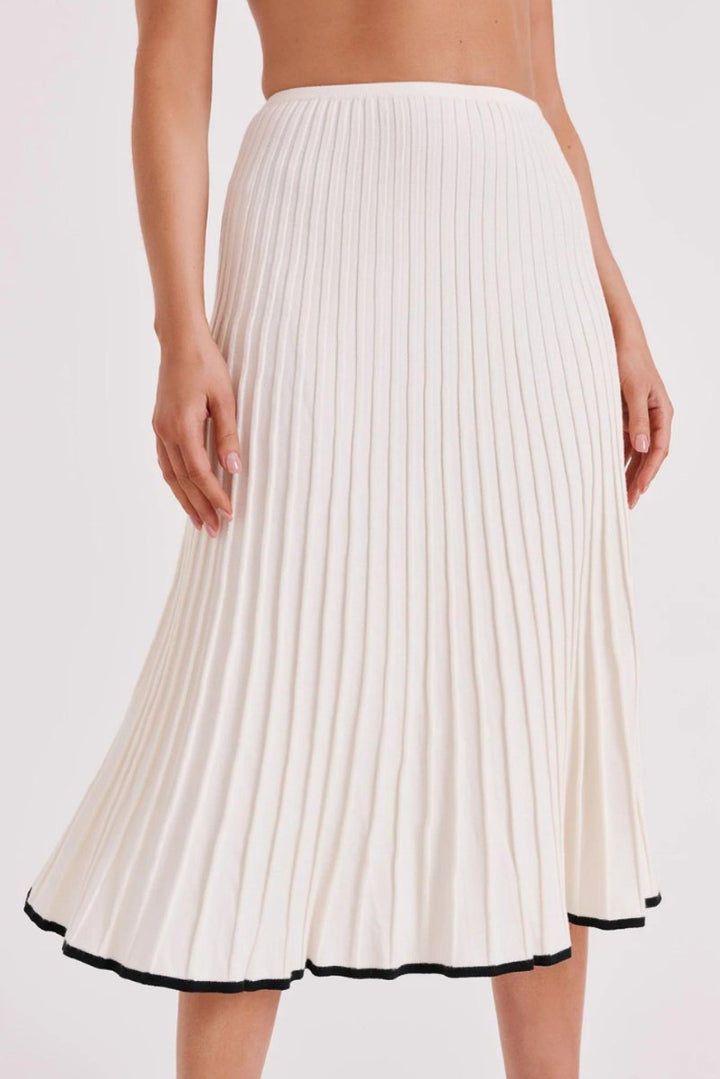 Women's Ribbed Knit Contrast-Trim Fall Wedding Guest Dress Midi Set