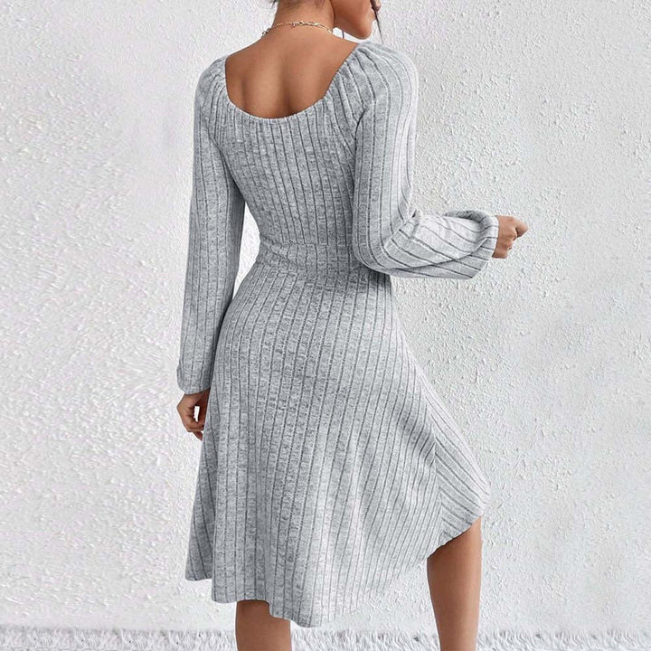 Women's Ribbed Knit Long-Sleeve Drawstring Fall Midi Dress