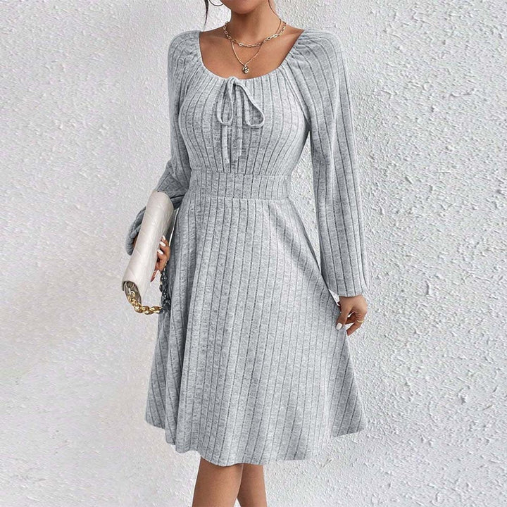 Women's Ribbed Knit Long-Sleeve Drawstring Fall Midi Dress