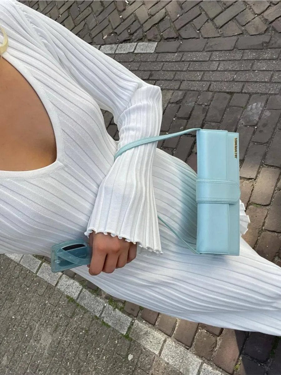 Women's Ribbed Knit Long Sleeve V-Neck Fall Midi Dress