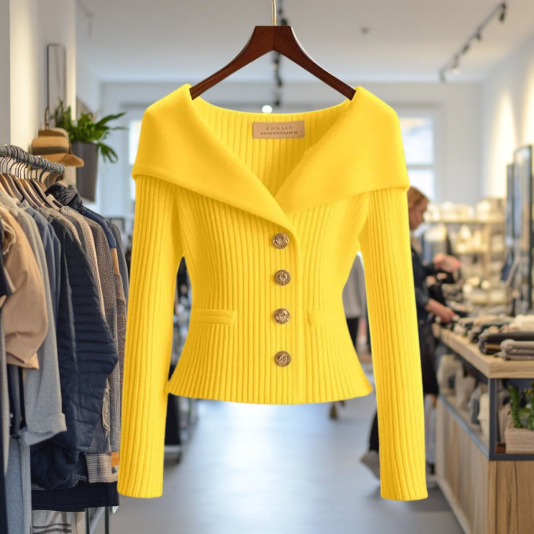 Women's Ribbed Knit Off-Shoulder Button-Front Cardigan