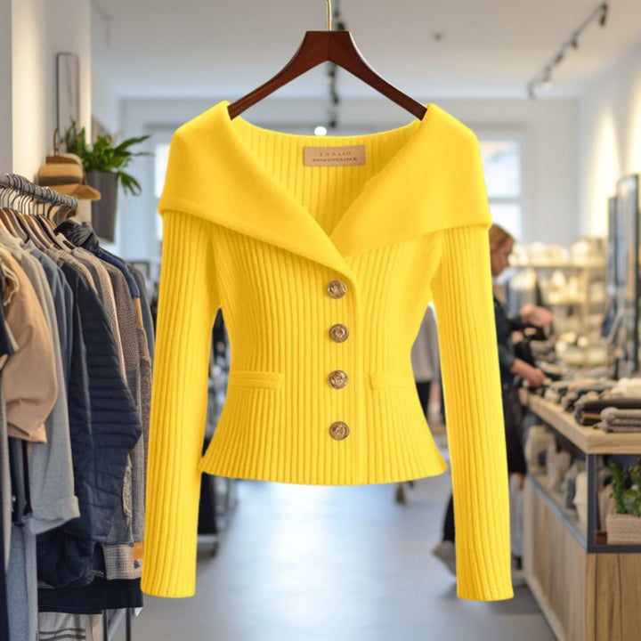 Women's Ribbed Knit Off-Shoulder Button-Front Cardigan
