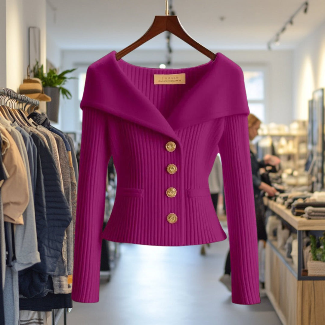 Women's Ribbed Knit Off-Shoulder Button-Front Cardigan
