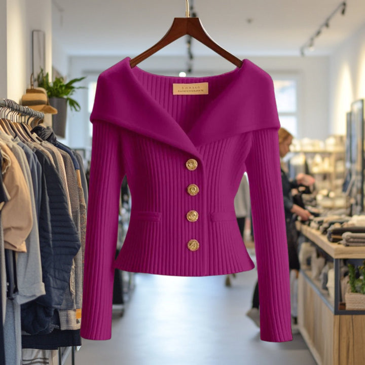 Women's Ribbed Knit Off-Shoulder Button-Front Cardigan