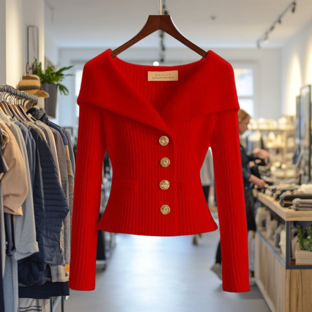 Women's Ribbed Knit Off-Shoulder Button-Front Cardigan
