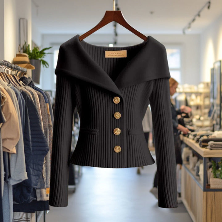 Women's Ribbed Knit Off-Shoulder Button-Front Cardigan