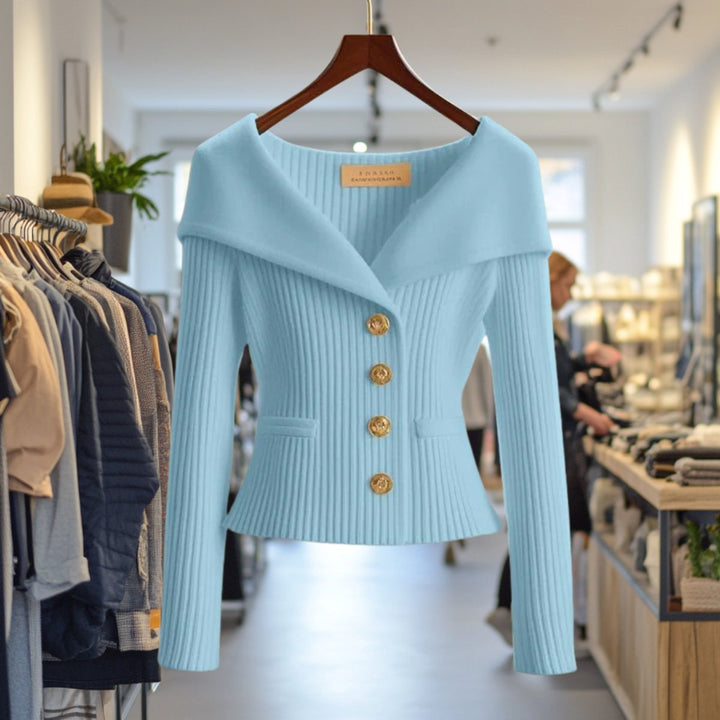 Women's Ribbed Knit Off-Shoulder Button-Front Cardigan