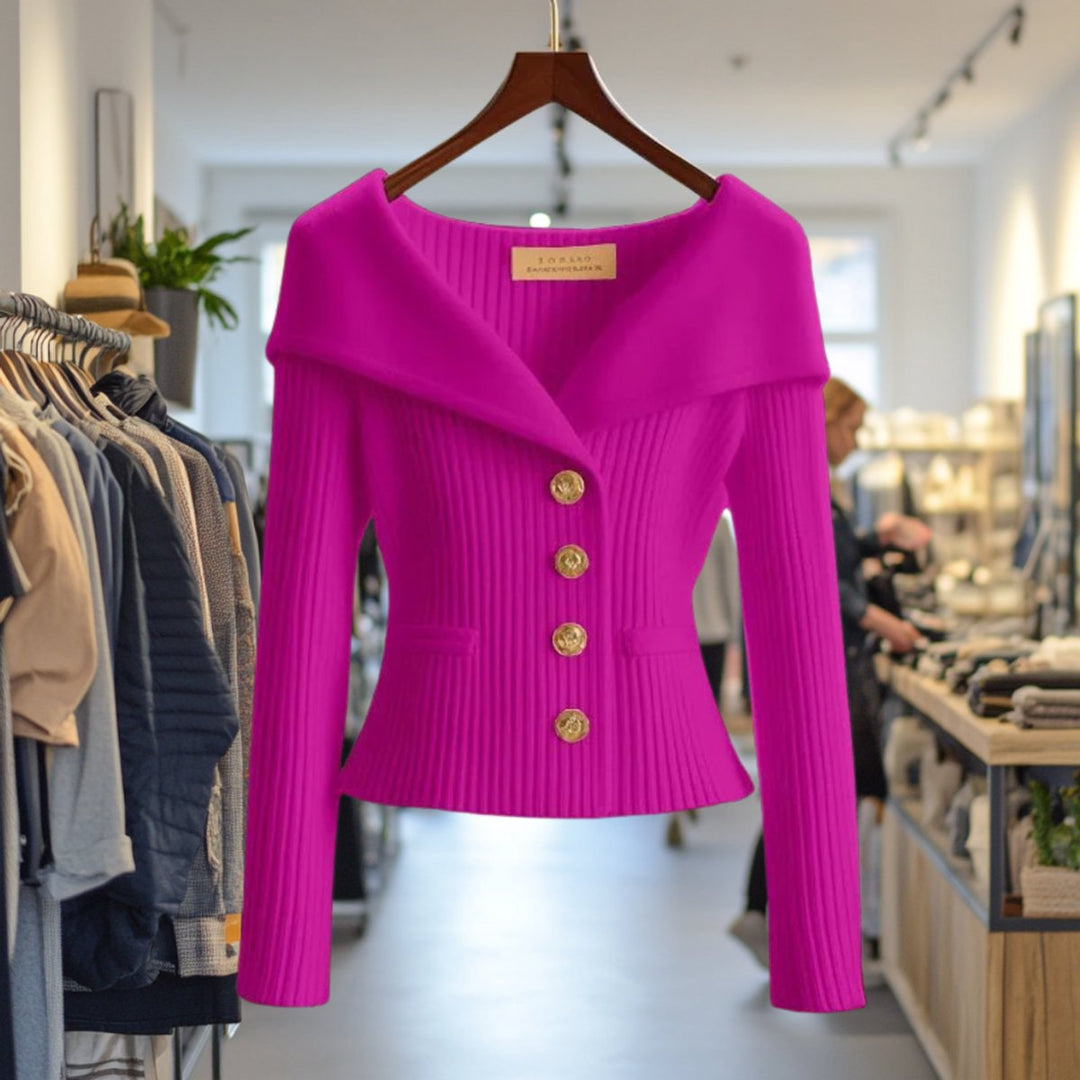 Women's Ribbed Knit Off-Shoulder Button-Front Cardigan
