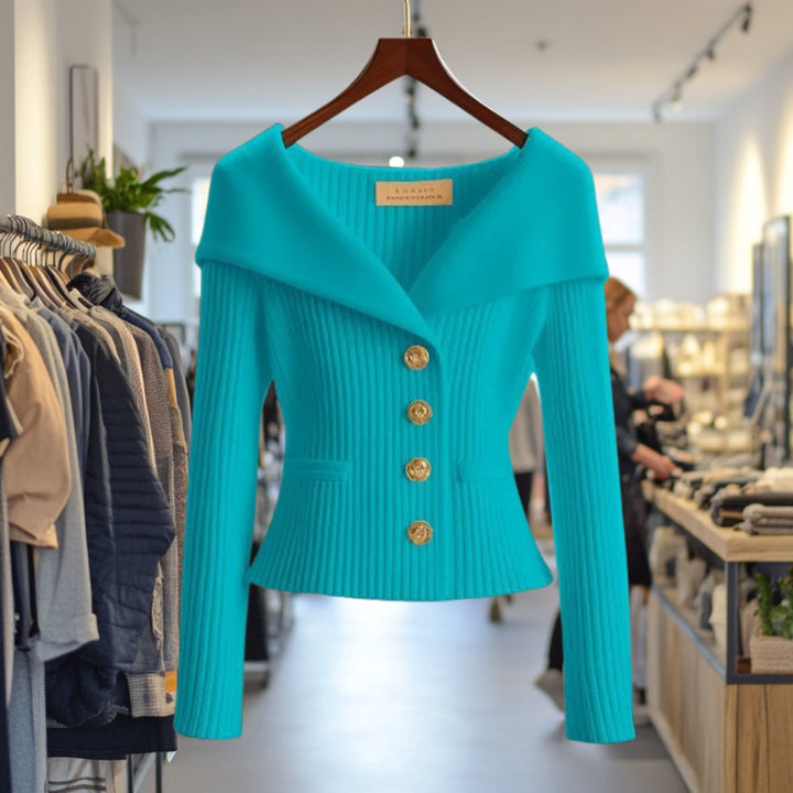 Women's Ribbed Knit Off-Shoulder Button-Front Cardigan
