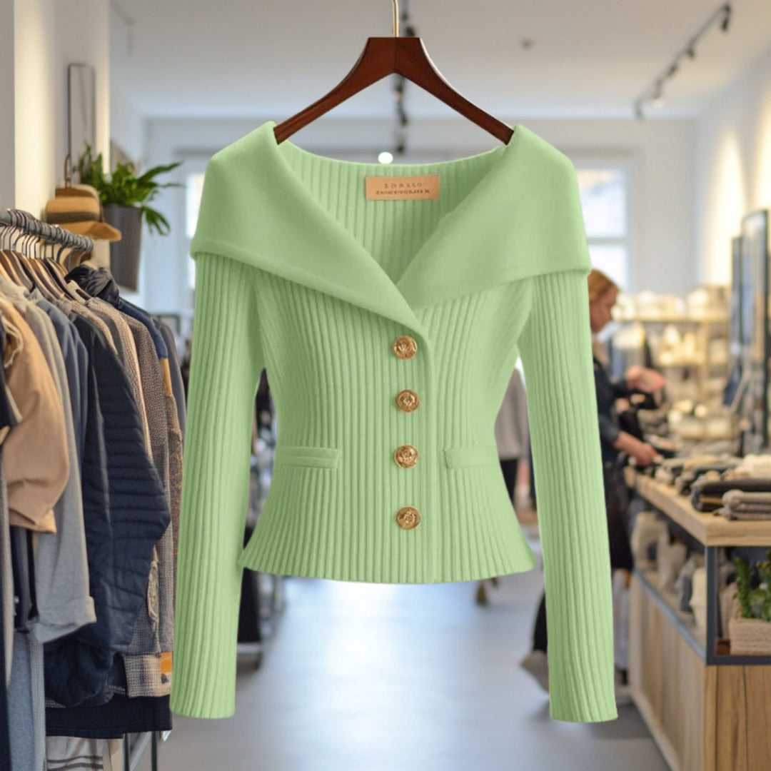 Women's Ribbed Knit Off-Shoulder Button-Front Cardigan