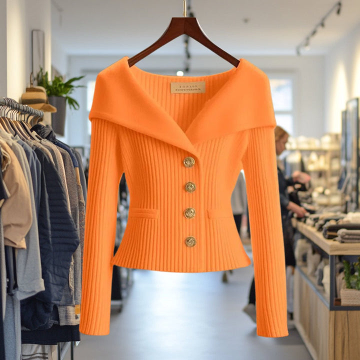 Women's Ribbed Knit Off-Shoulder Button-Front Cardigan