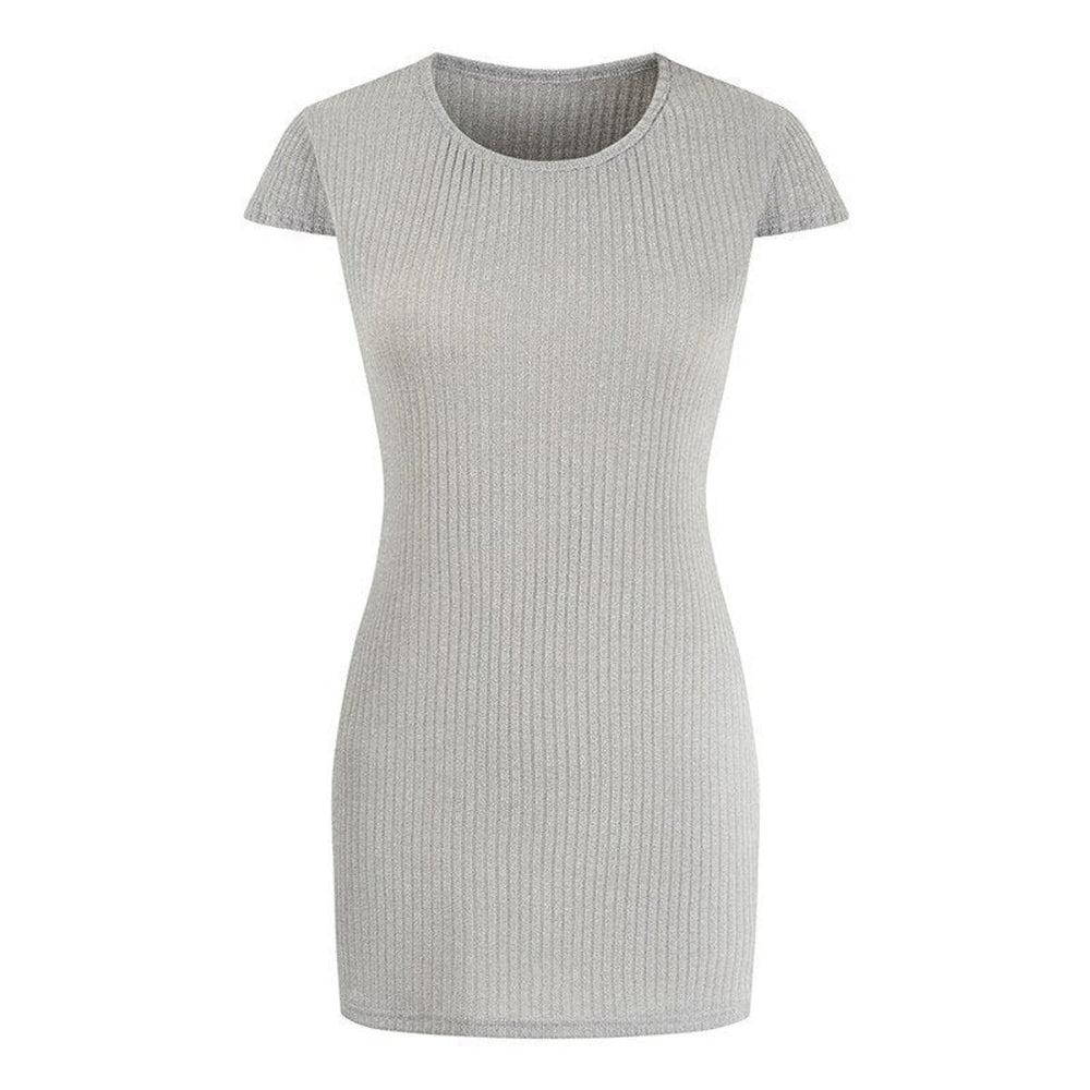 Women's Ribbed-Knit Slim-Fit Short-Sleeve Fall Midi Dress