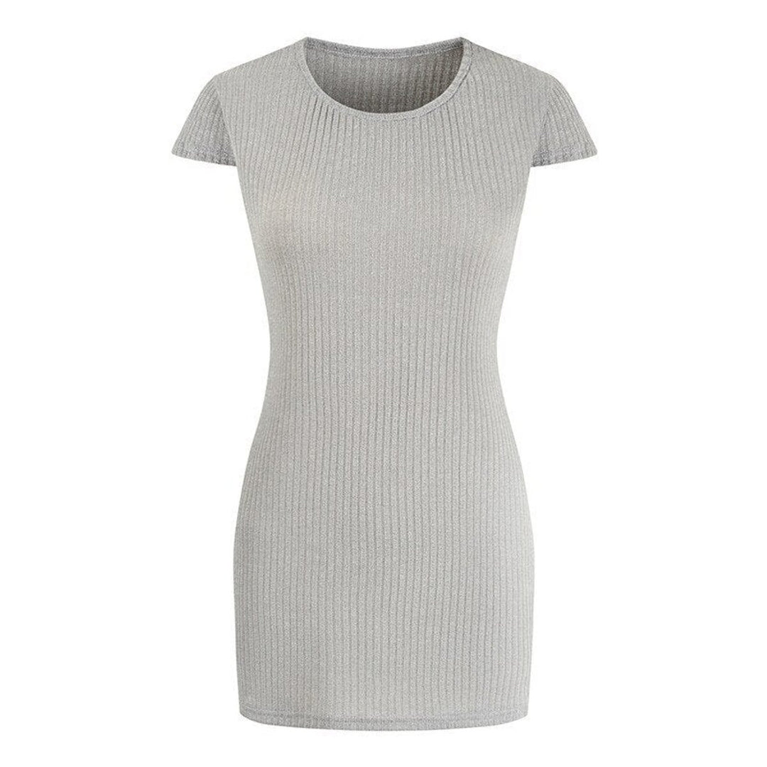 Women's Ribbed-Knit Slim-Fit Short-Sleeve Fall Midi Dress