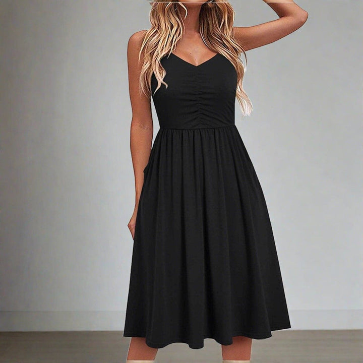 Women's Ruched High-Waist V-Neck Fall Midi Dress