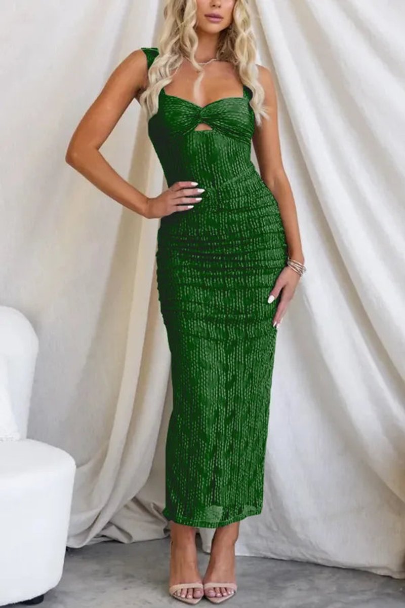 Women's Ruched Mesh Bodycon Maxi Formal Dress