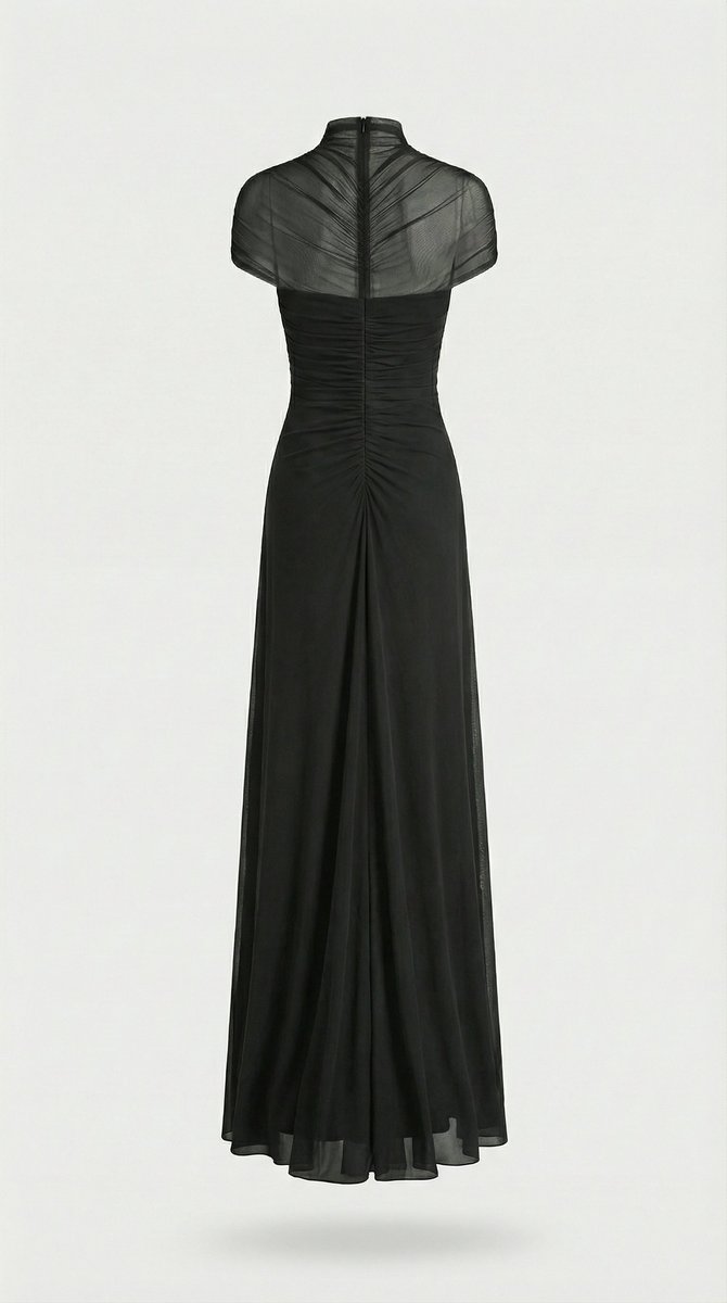 Women's Ruched Mesh Cut-Out Maxi Fall Wedding Guest Dress
