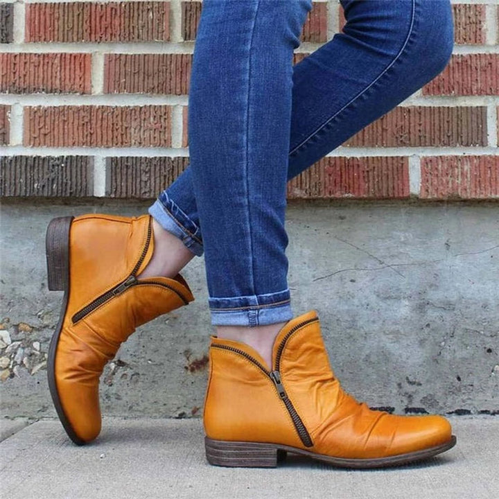 Women's Ruched Side-Zip Low-Heel Faux Leather Ankle Boots