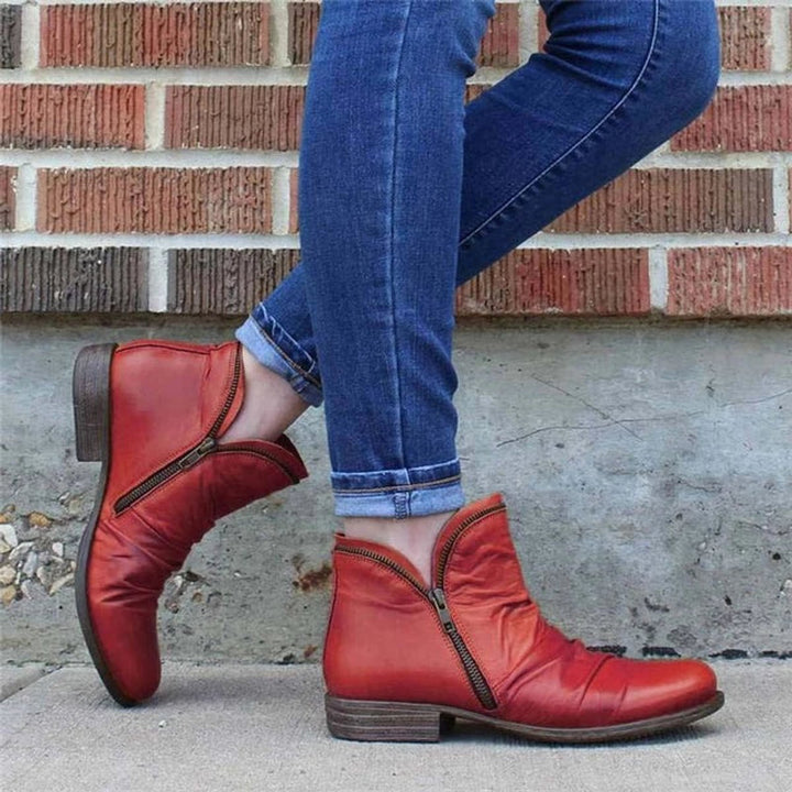 Women's Ruched Side-Zip Low-Heel Faux Leather Ankle Boots