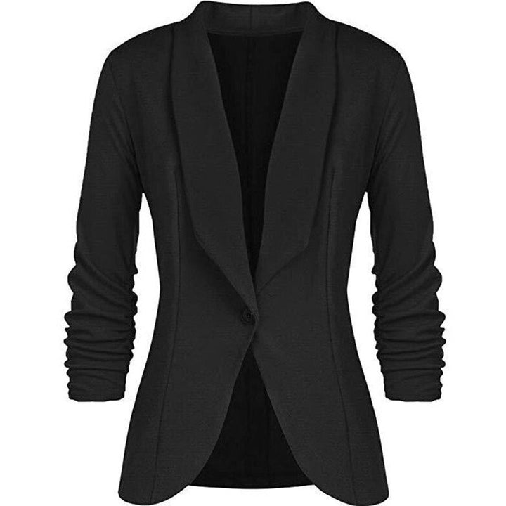 Women's Ruched-Sleeve Open-Front Single-Button Blazer