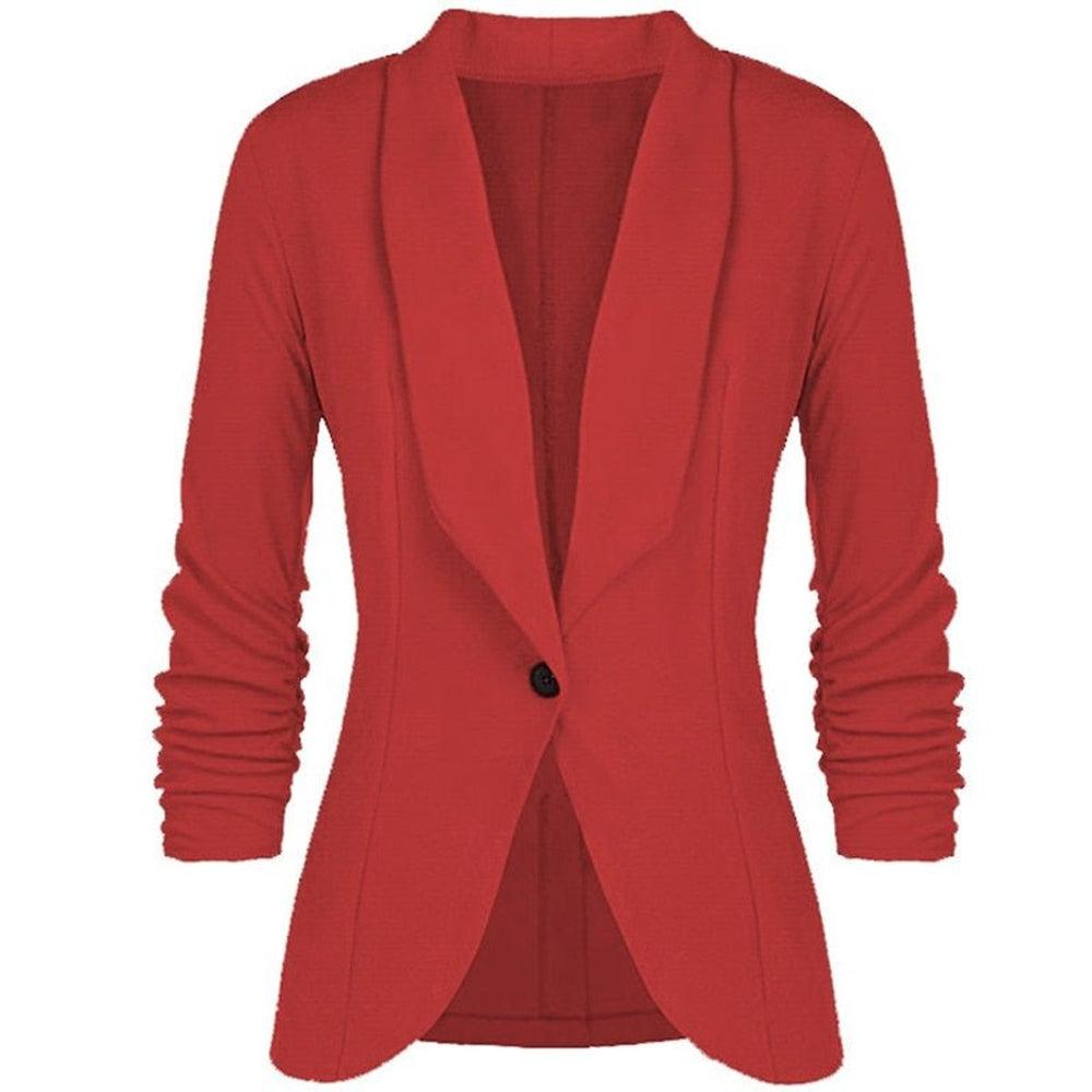 Women's Ruched-Sleeve Open-Front Single-Button Blazer