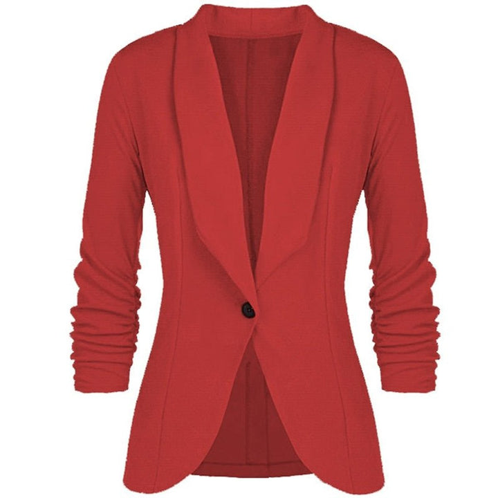 Women's Ruched-Sleeve Open-Front Single-Button Blazer