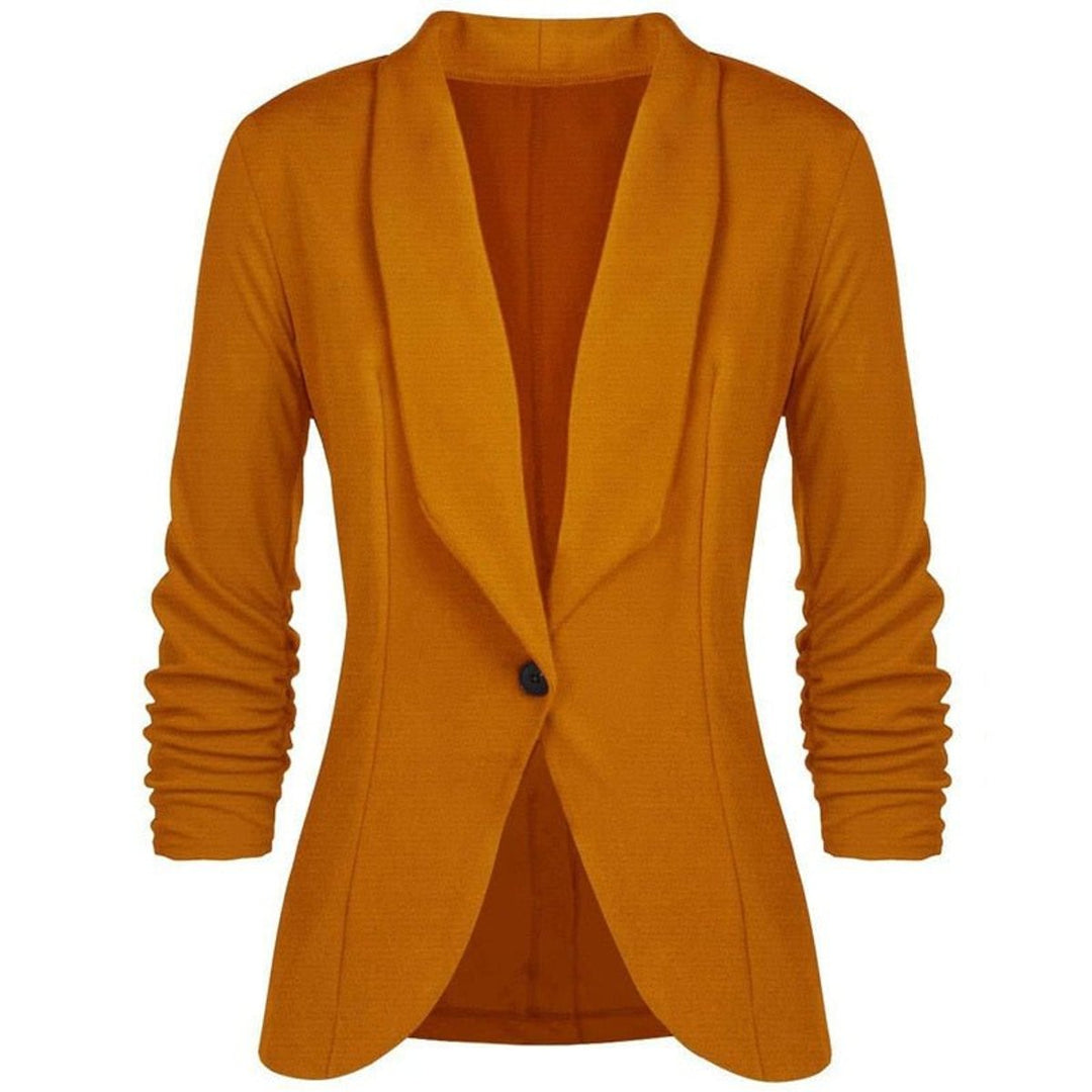 Women's Ruched-Sleeve Open-Front Single-Button Blazer