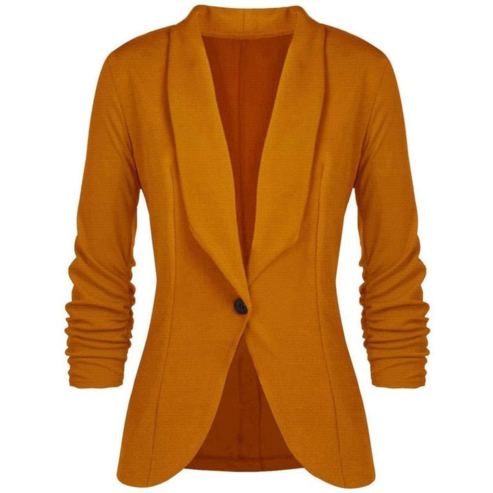 Women's Ruched-Sleeve Open-Front Single-Button Blazer