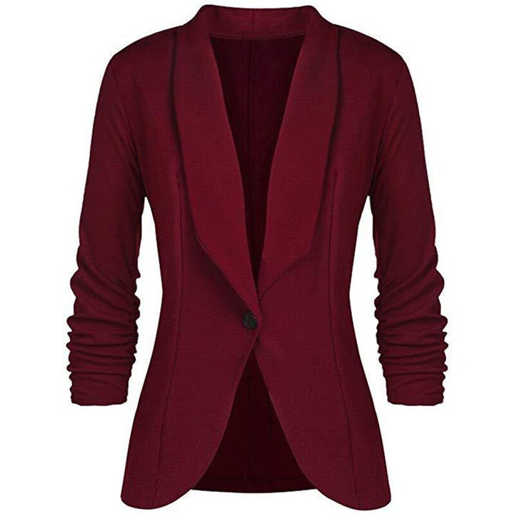 Women's Ruched-Sleeve Open-Front Single-Button Blazer