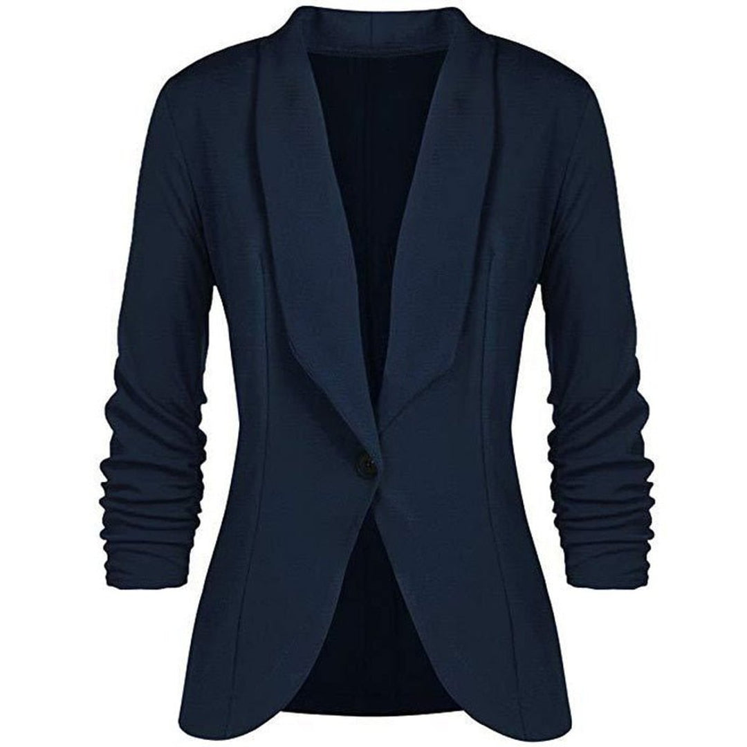 Women's Ruched-Sleeve Open-Front Single-Button Blazer