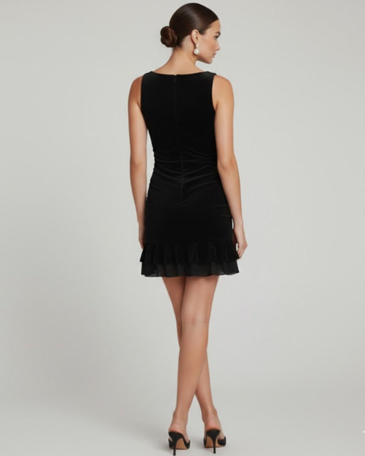Women's Ruched Sleeveless Mini Formal Dress Mesh Ruffle Hem