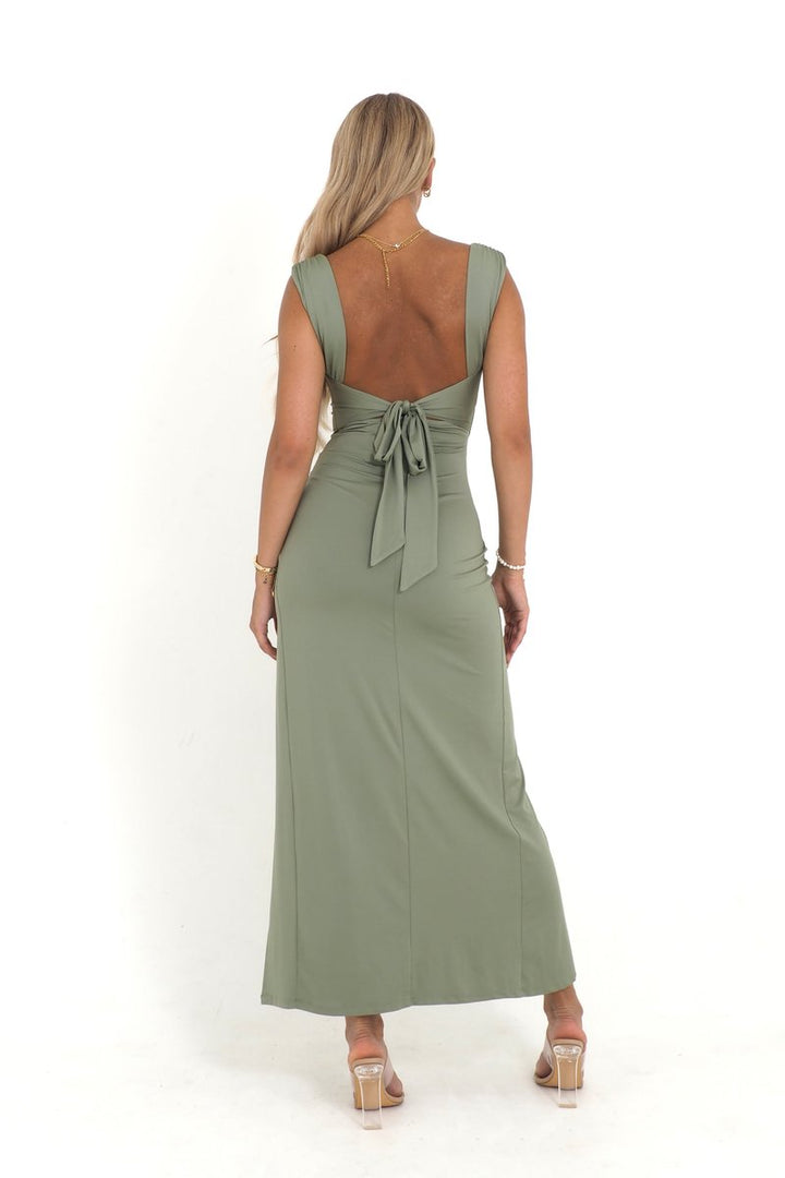 Women's Ruched Sleeveless Slit Maxi Formal Dress