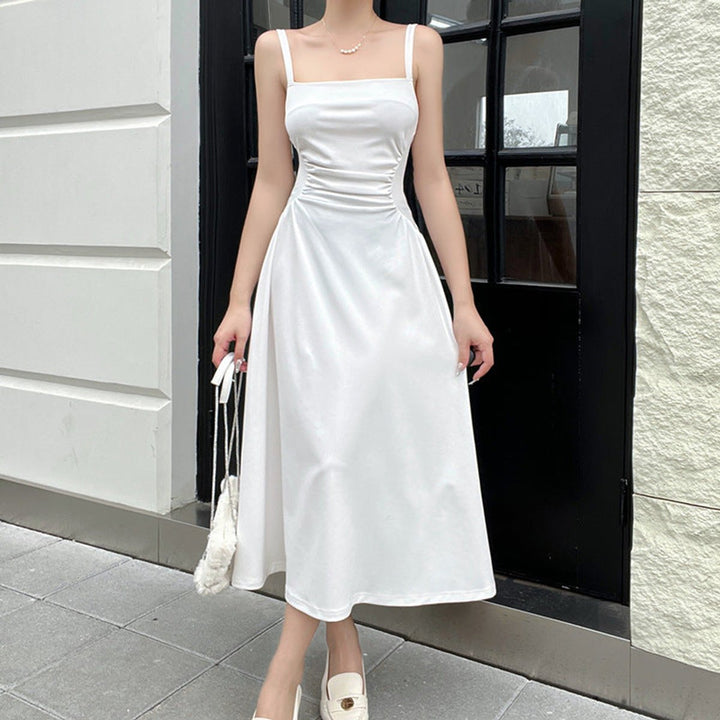 Women's Ruched Spaghetti Strap A-Line Fall Midi Dress