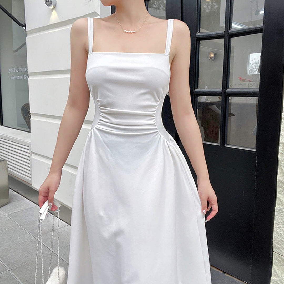 Women's Ruched Spaghetti Strap A-Line Fall Midi Dress