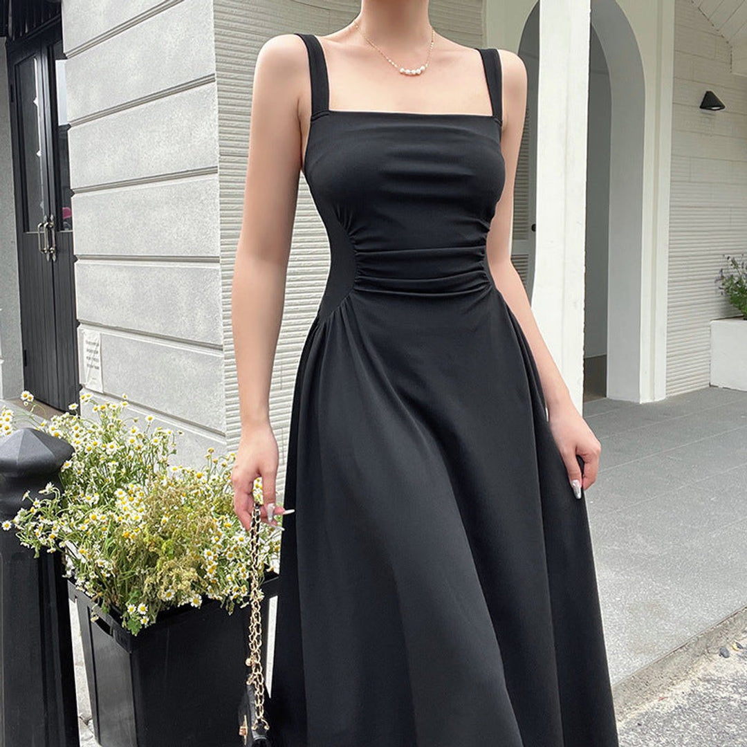 Women's Ruched Spaghetti Strap A-Line Fall Midi Dress