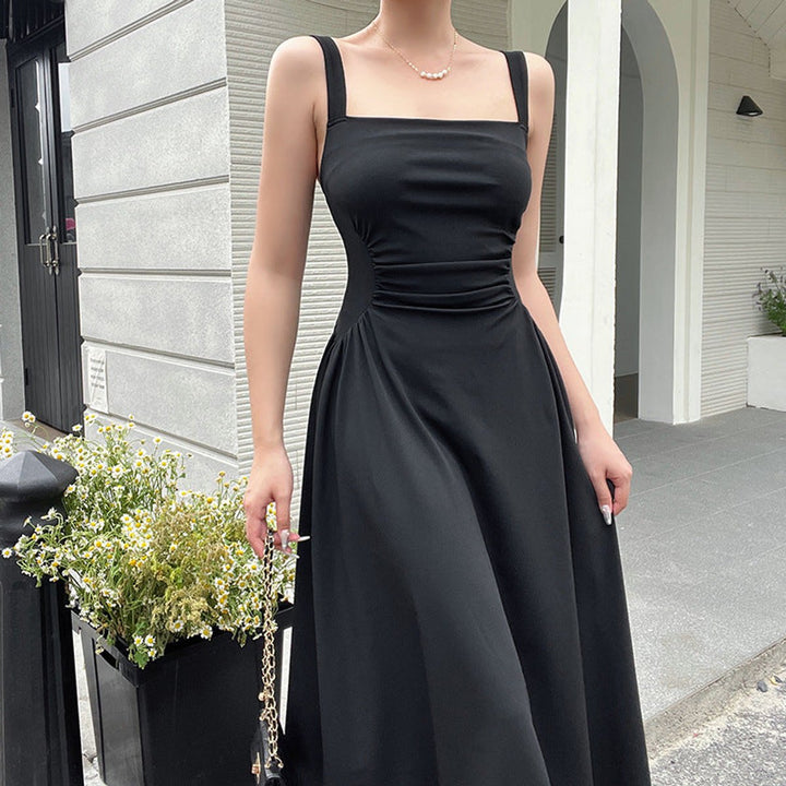 Women's Ruched Spaghetti Strap A-Line Fall Midi Dress