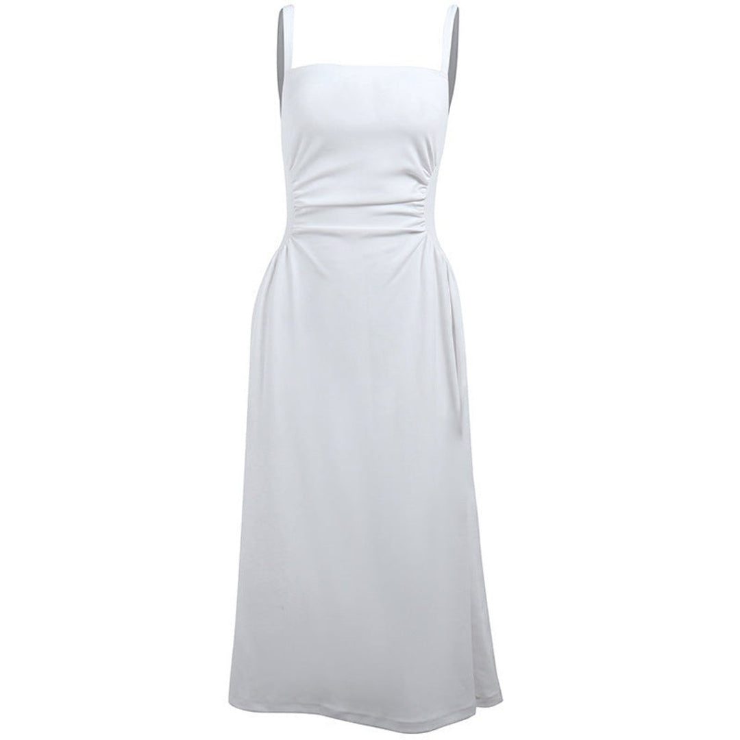 Women's Ruched Spaghetti Strap A-Line Fall Midi Dress