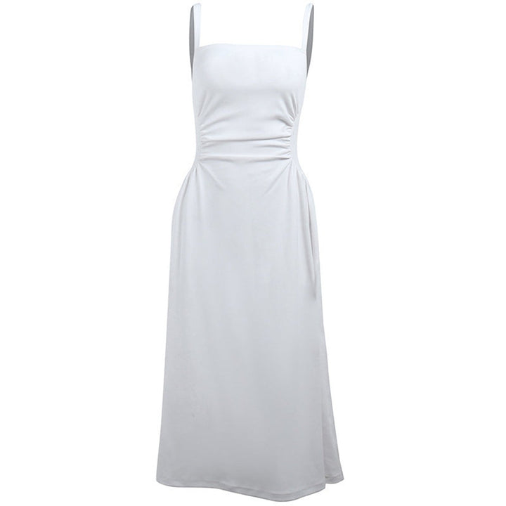 Women's Ruched Spaghetti Strap A-Line Fall Midi Dress