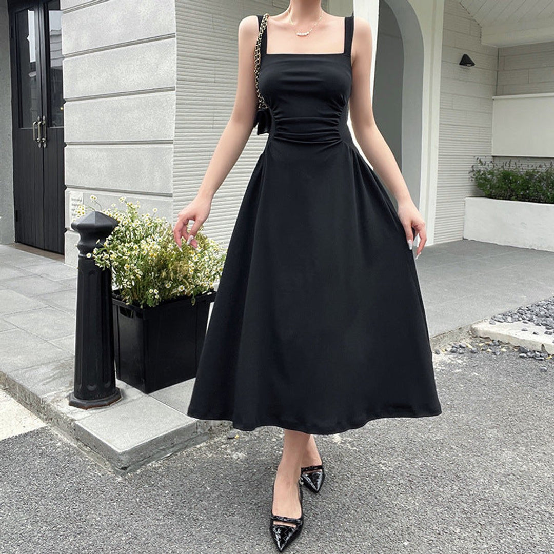 Women's Ruched Spaghetti Strap A-Line Fall Midi Dress