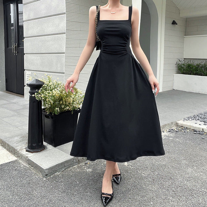 Women's Ruched Spaghetti Strap A-Line Fall Midi Dress