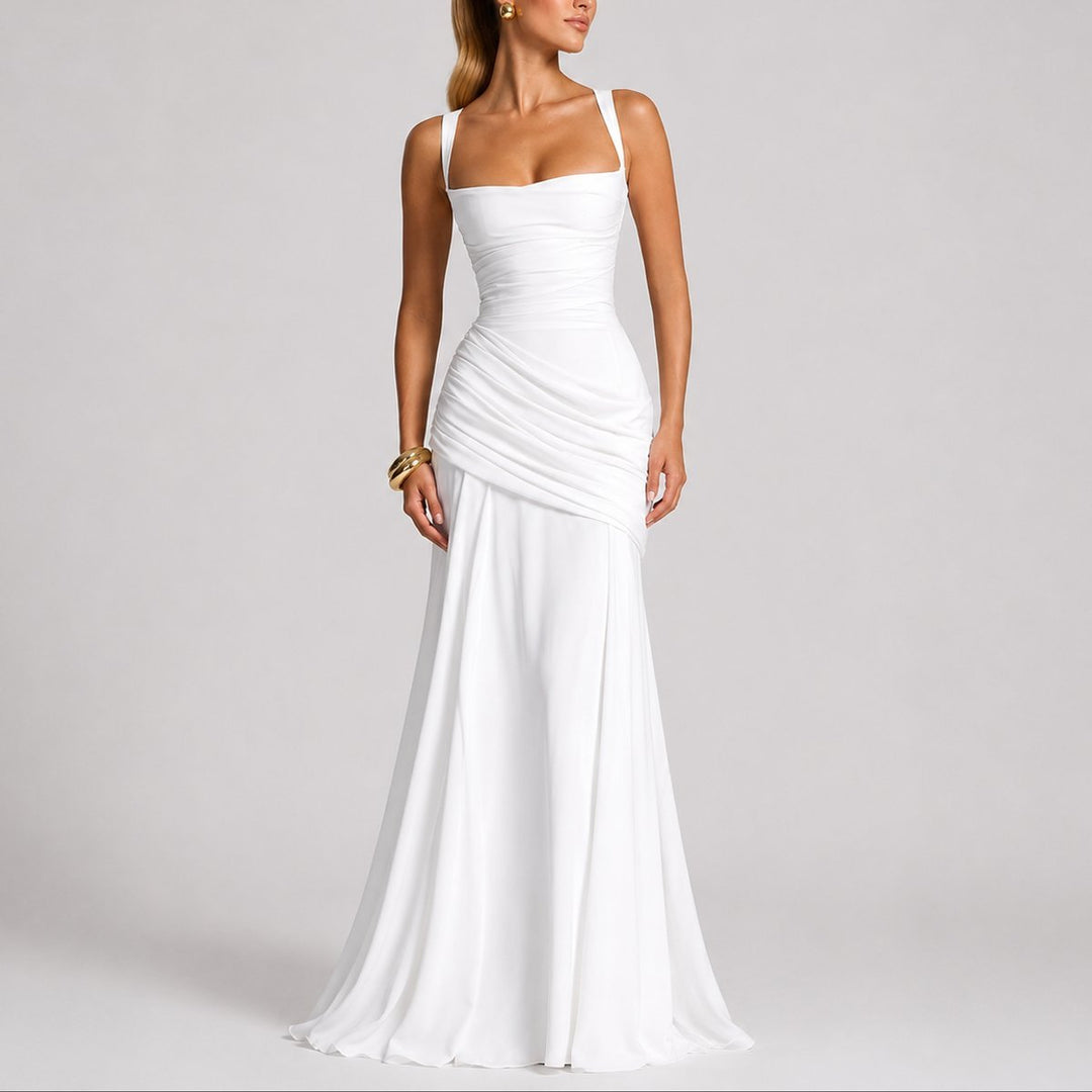 Women's Ruched Square-Neck Maxi Fall Wedding Guest Dress